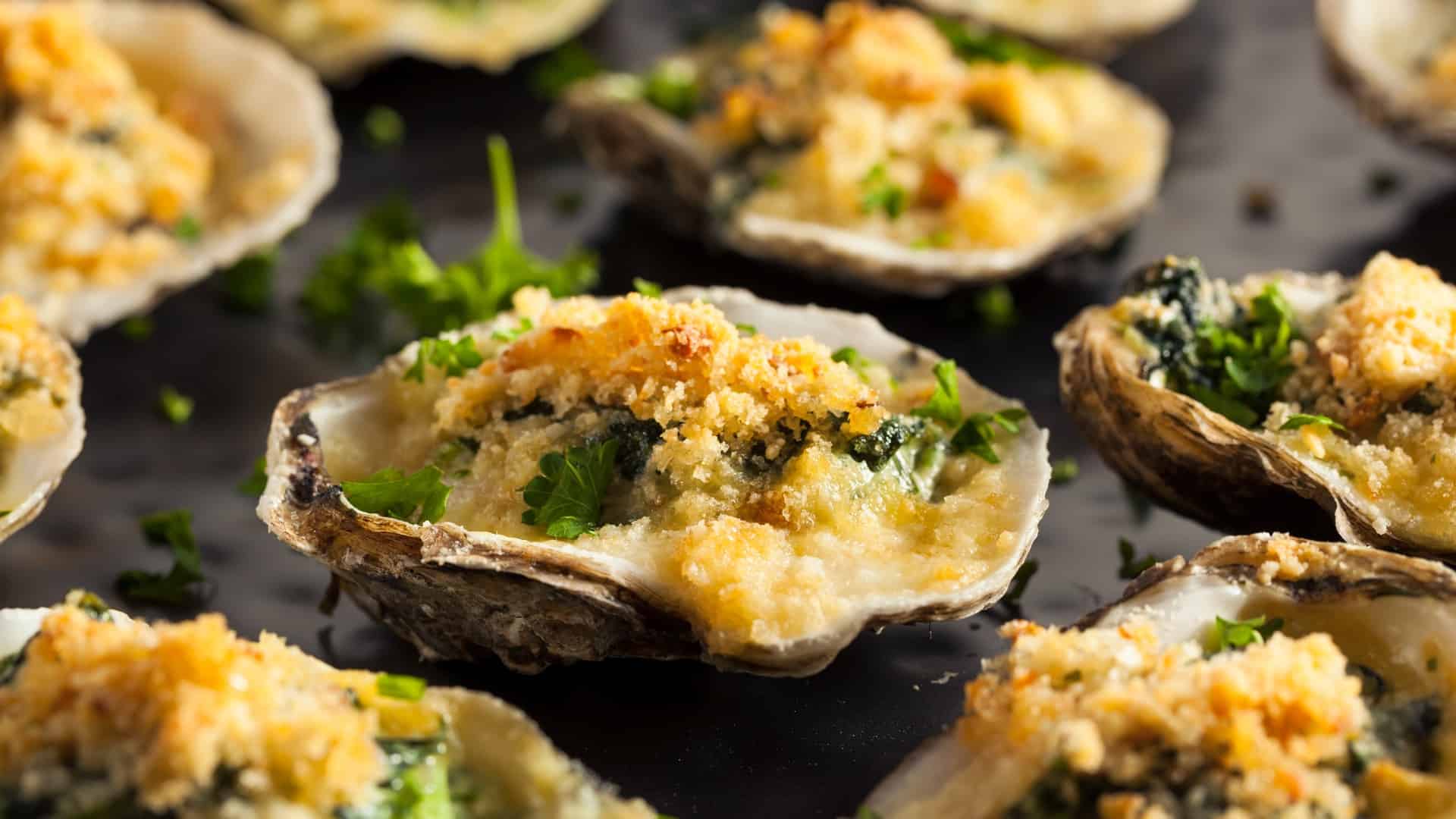 oysters rockefeller on a tray