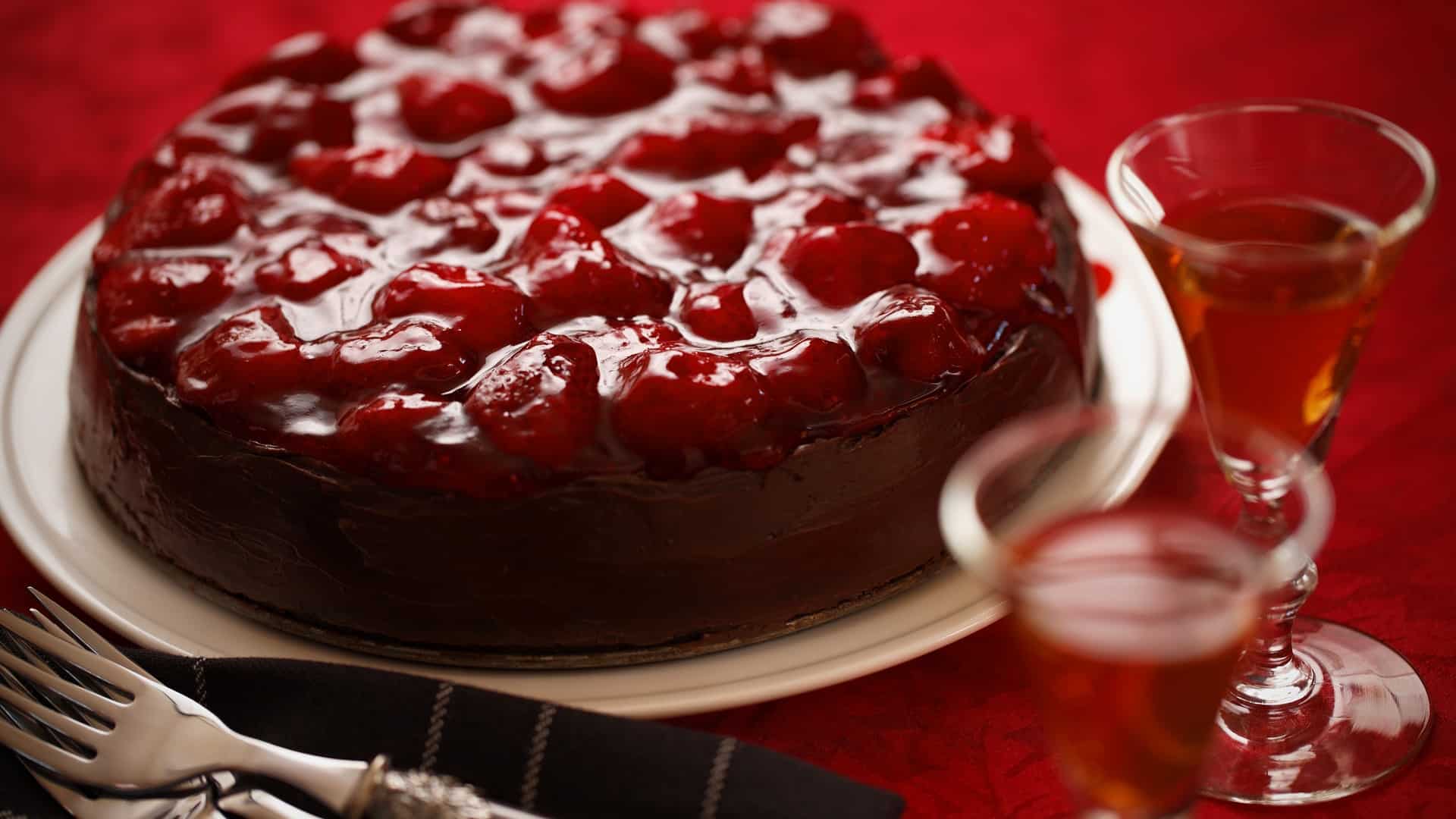 Cherry cheesecake with a glass of port