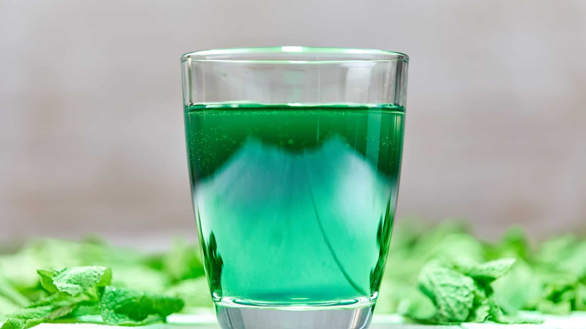 chlorophyll water in a clear glass