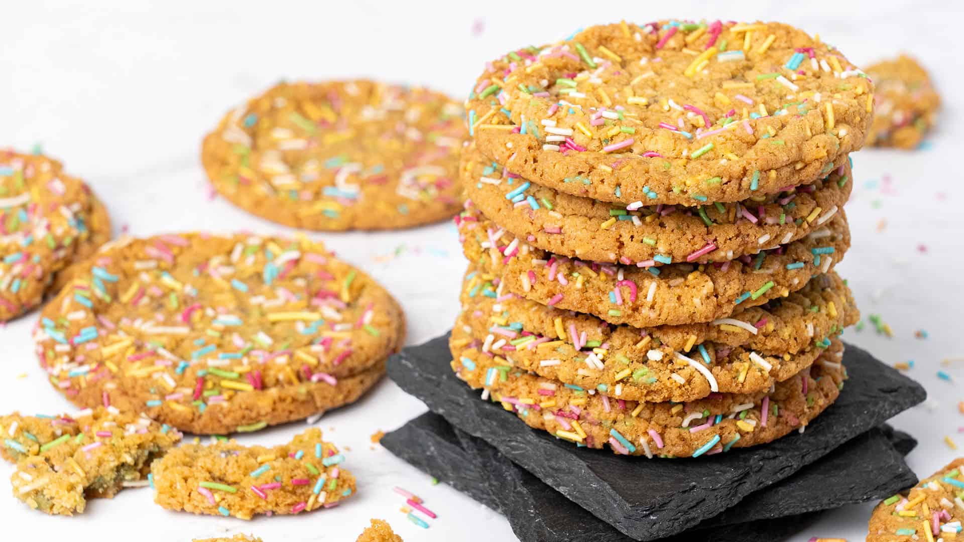 5 Funfetti cookies on top of each.