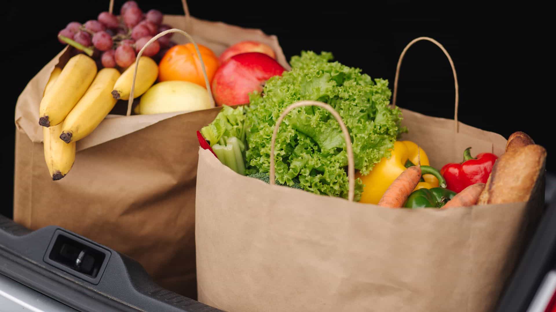 Groceries in a bag.