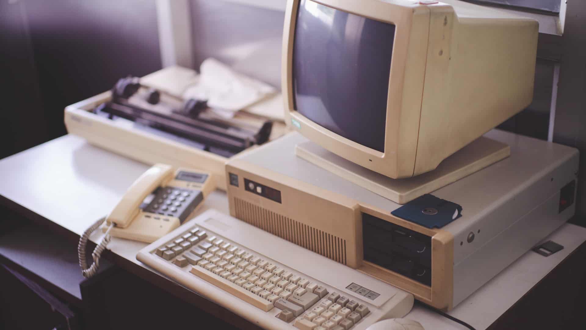 old computer at a desk
