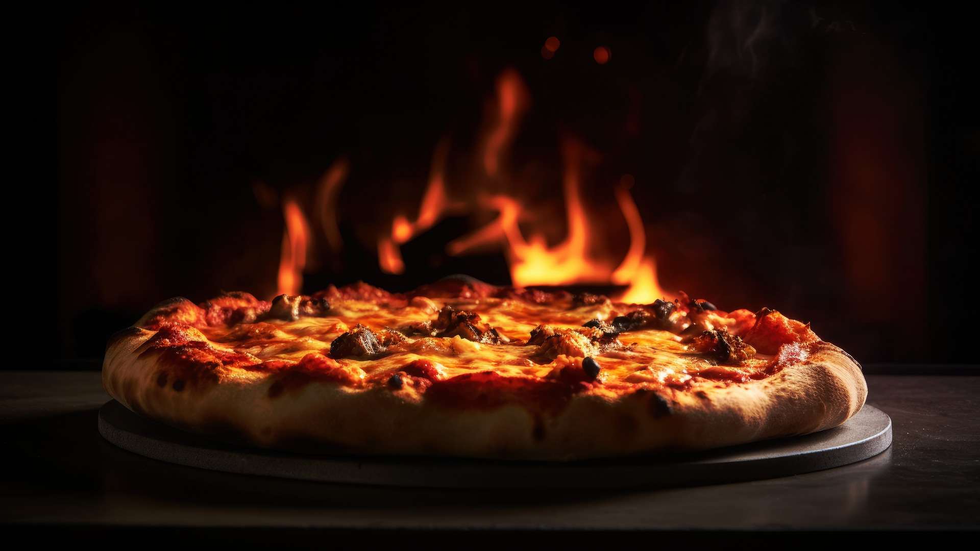 pizza in a hot fire oven