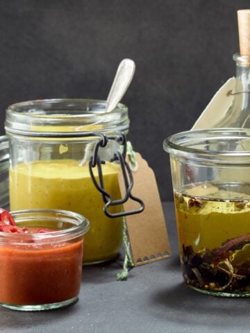 Condiments in small bowls