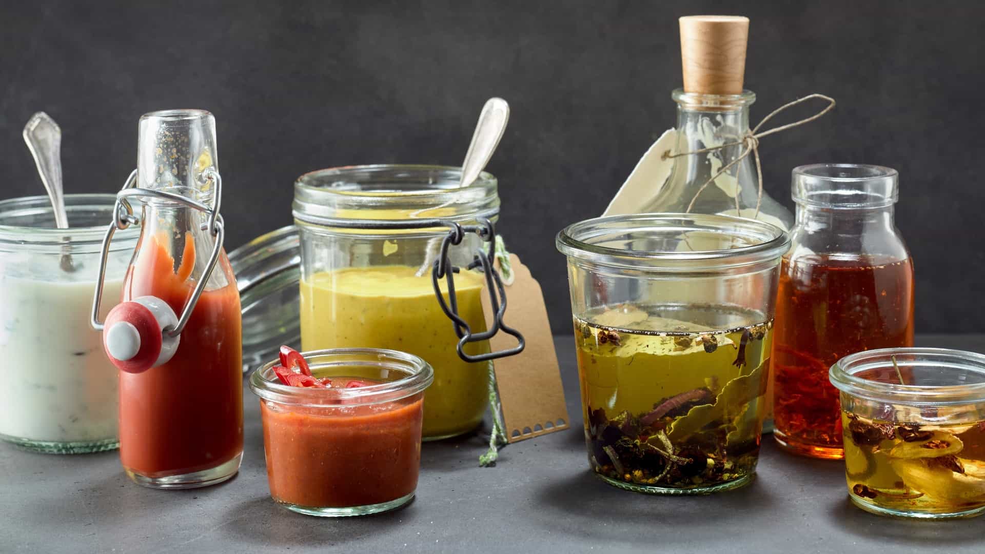 Condiments in small bowls