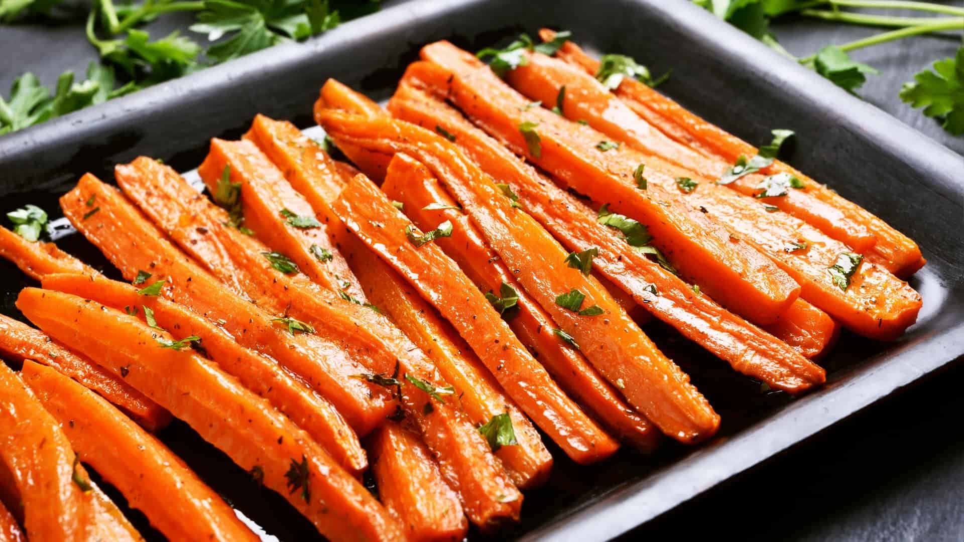 honey glazed carrots on a tray