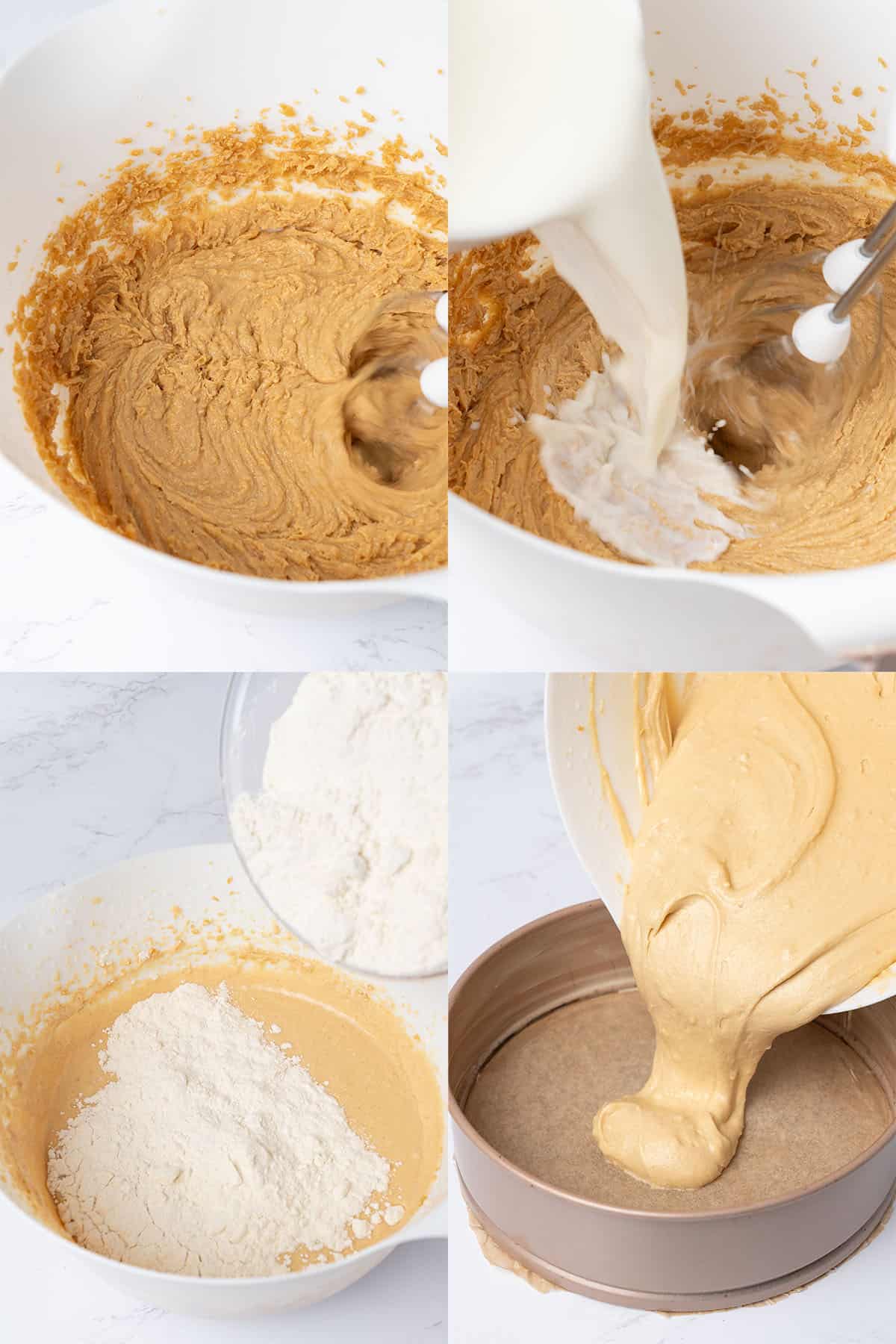 Process of making a peanut butter cake.