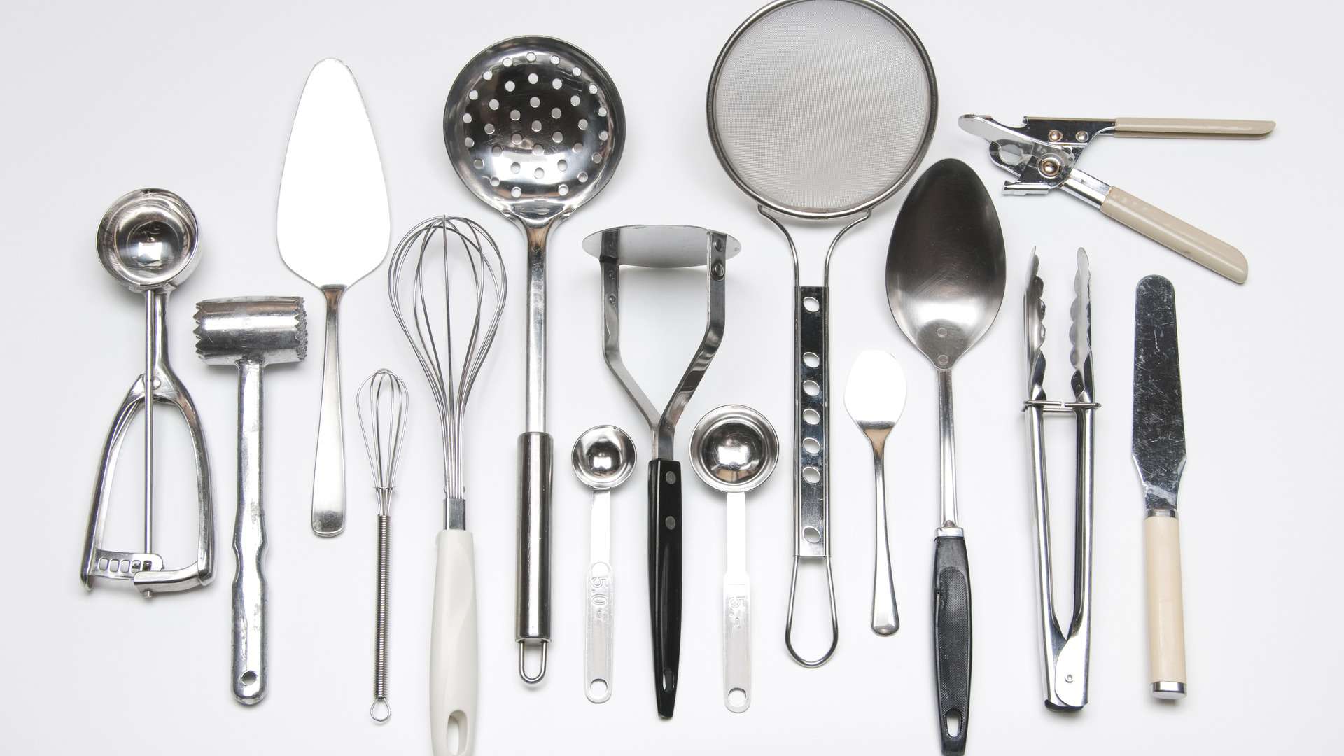 kitchen tools in a line