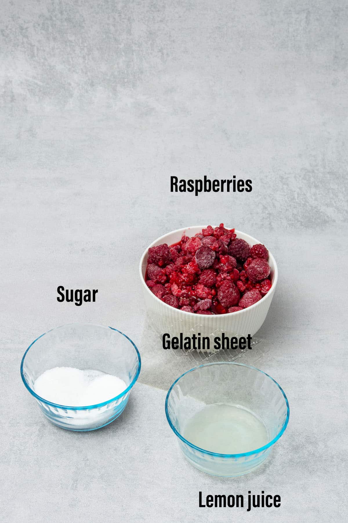 Raspberry topping ingredients.