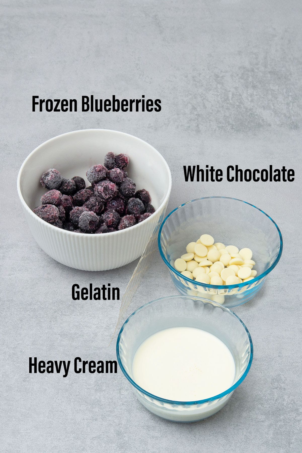 Blueberry whipped ganache ingredients.