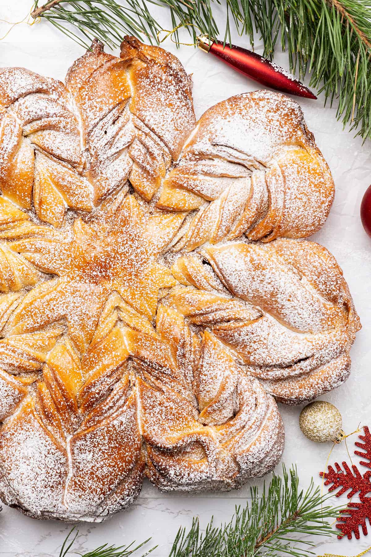 Star bread with Christmas decoration.