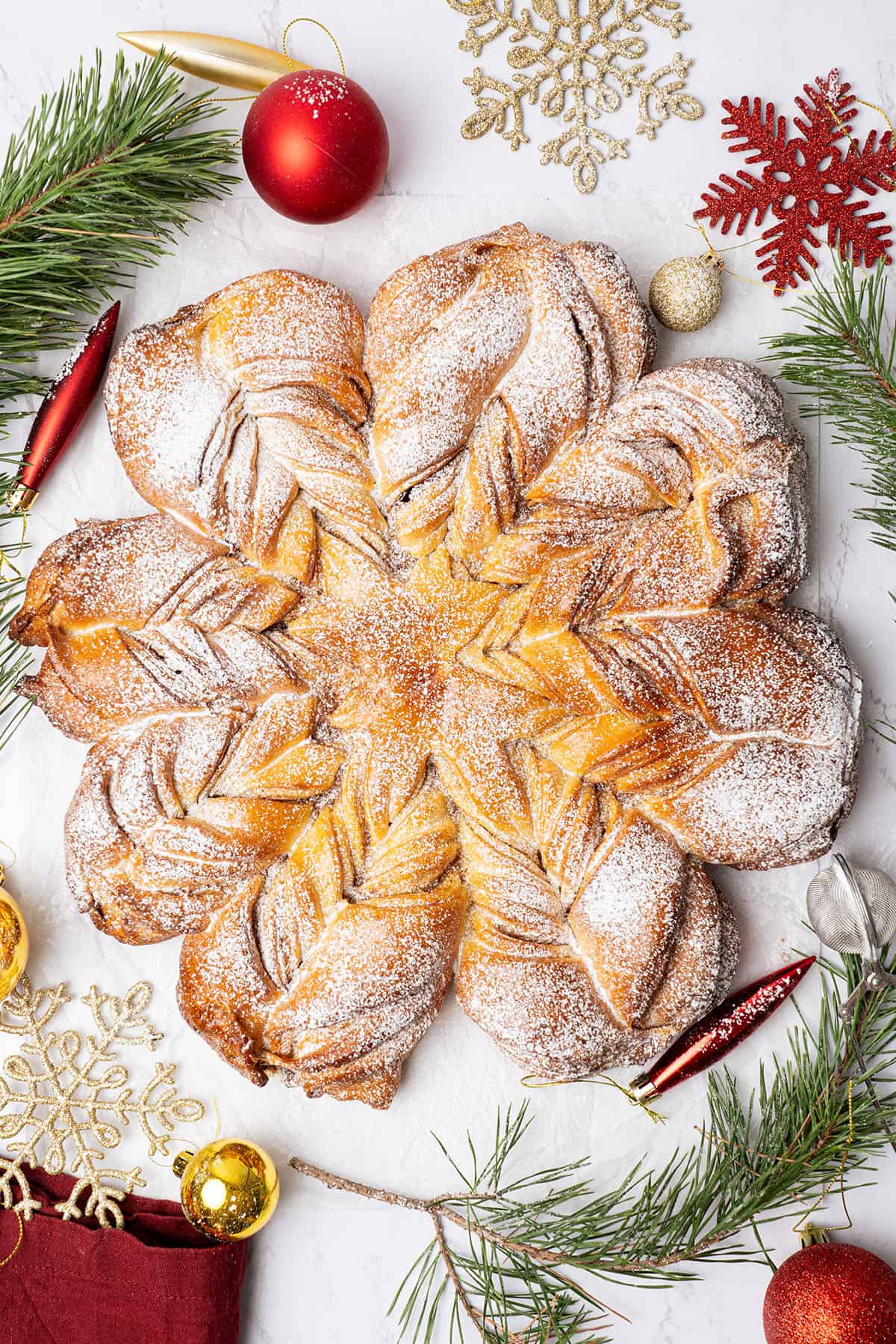 Star bread with Christmas decoration.