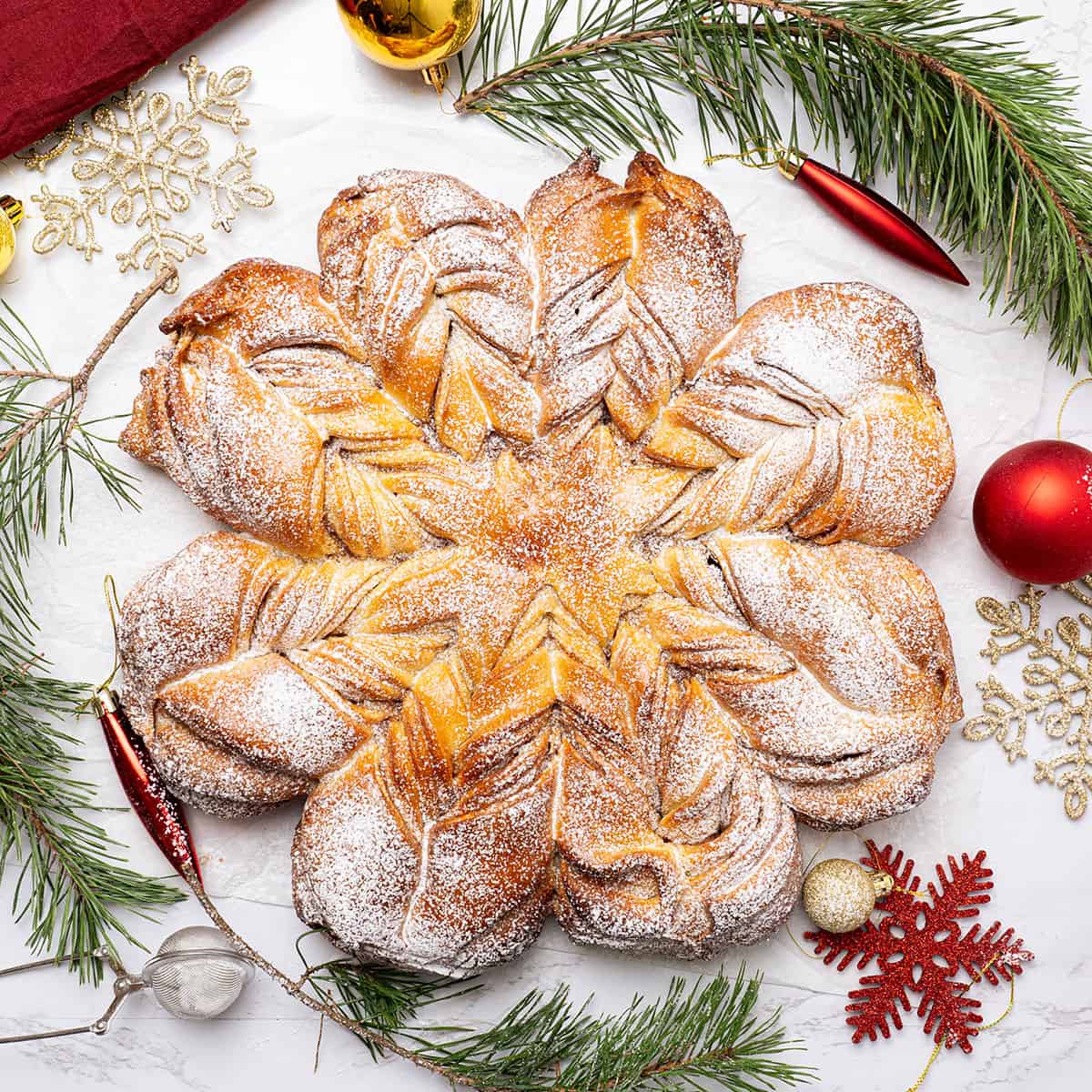 Star bread with Christmas decoration.