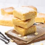 White chocolate brownies on top of each.