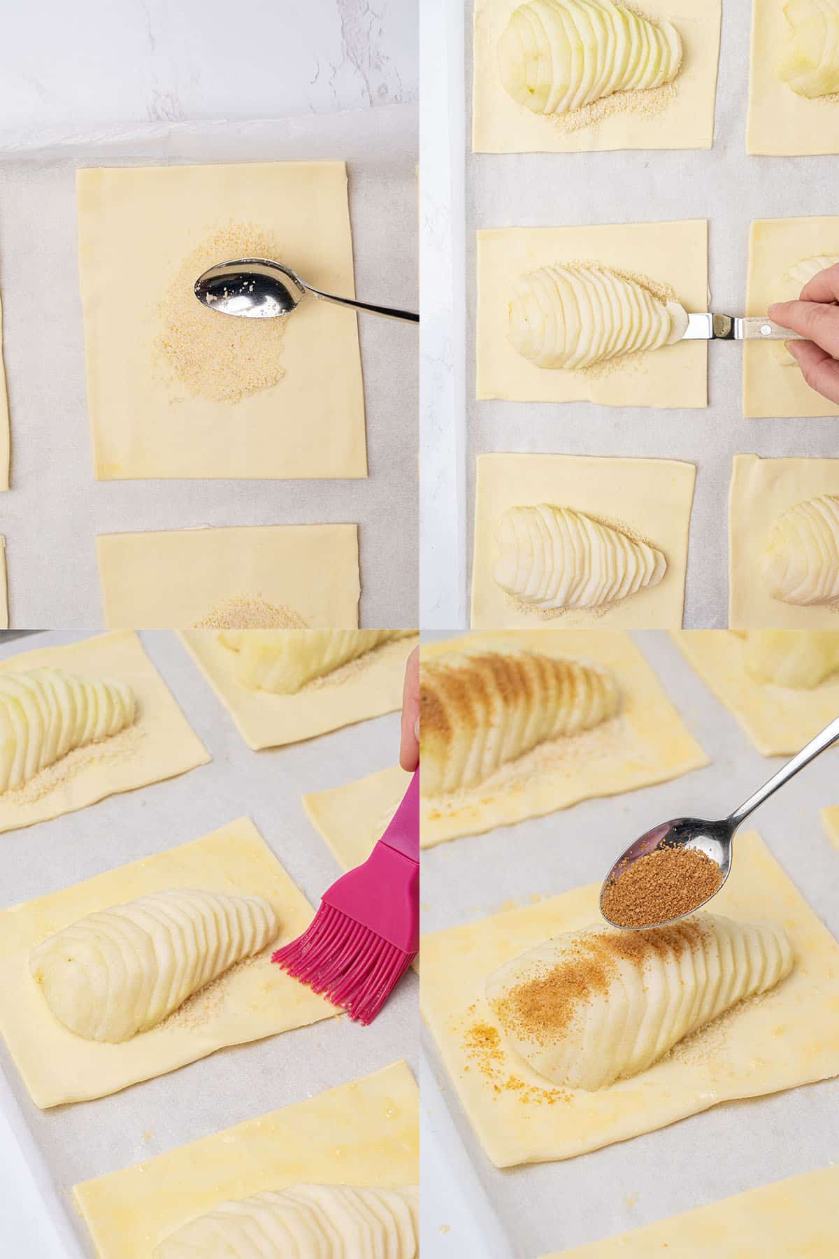 pear puff pastry tarts assembly process.