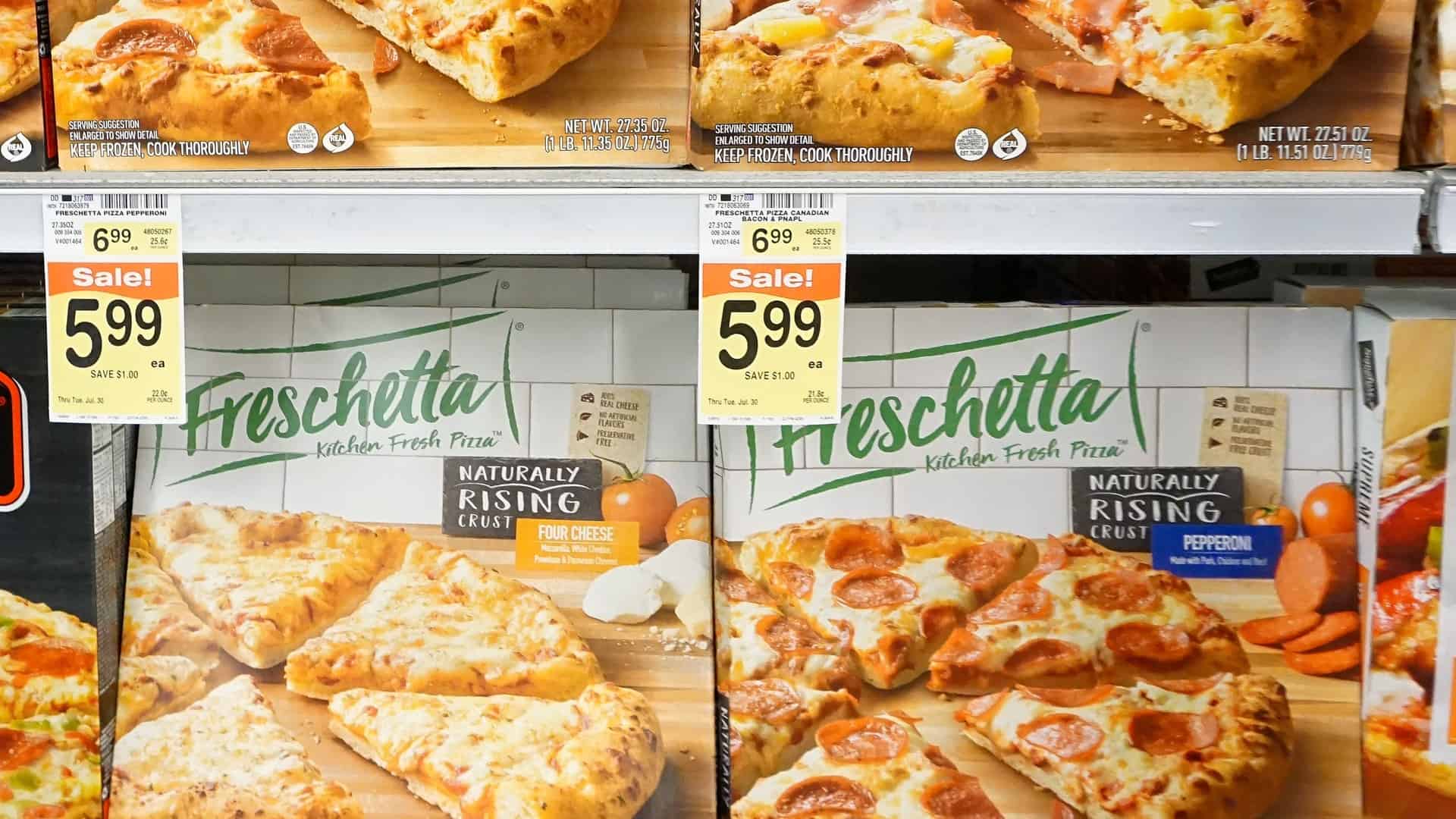 freschetta frozen pizza in the grocery store
