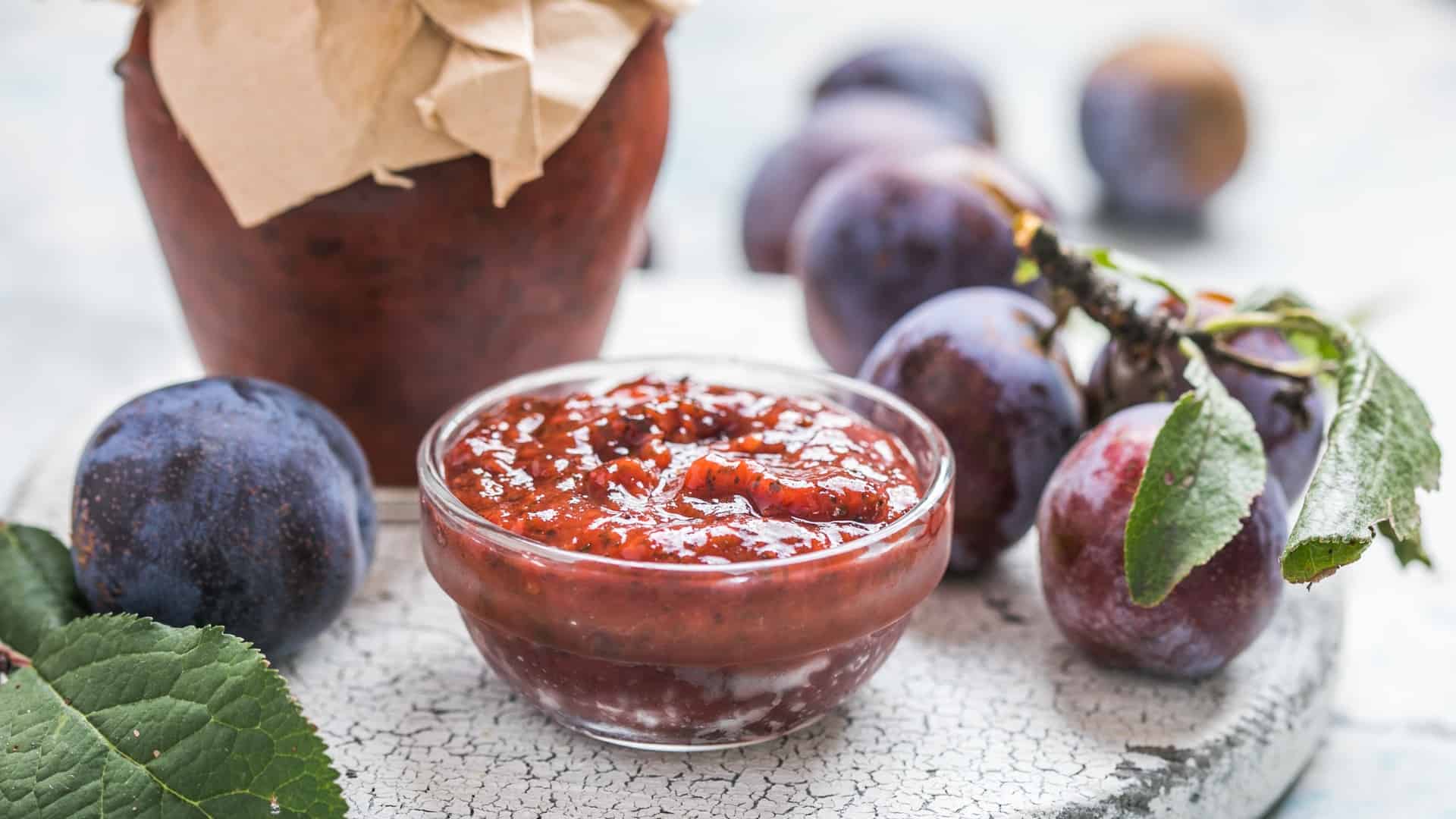 Tkemali in a clear bowl