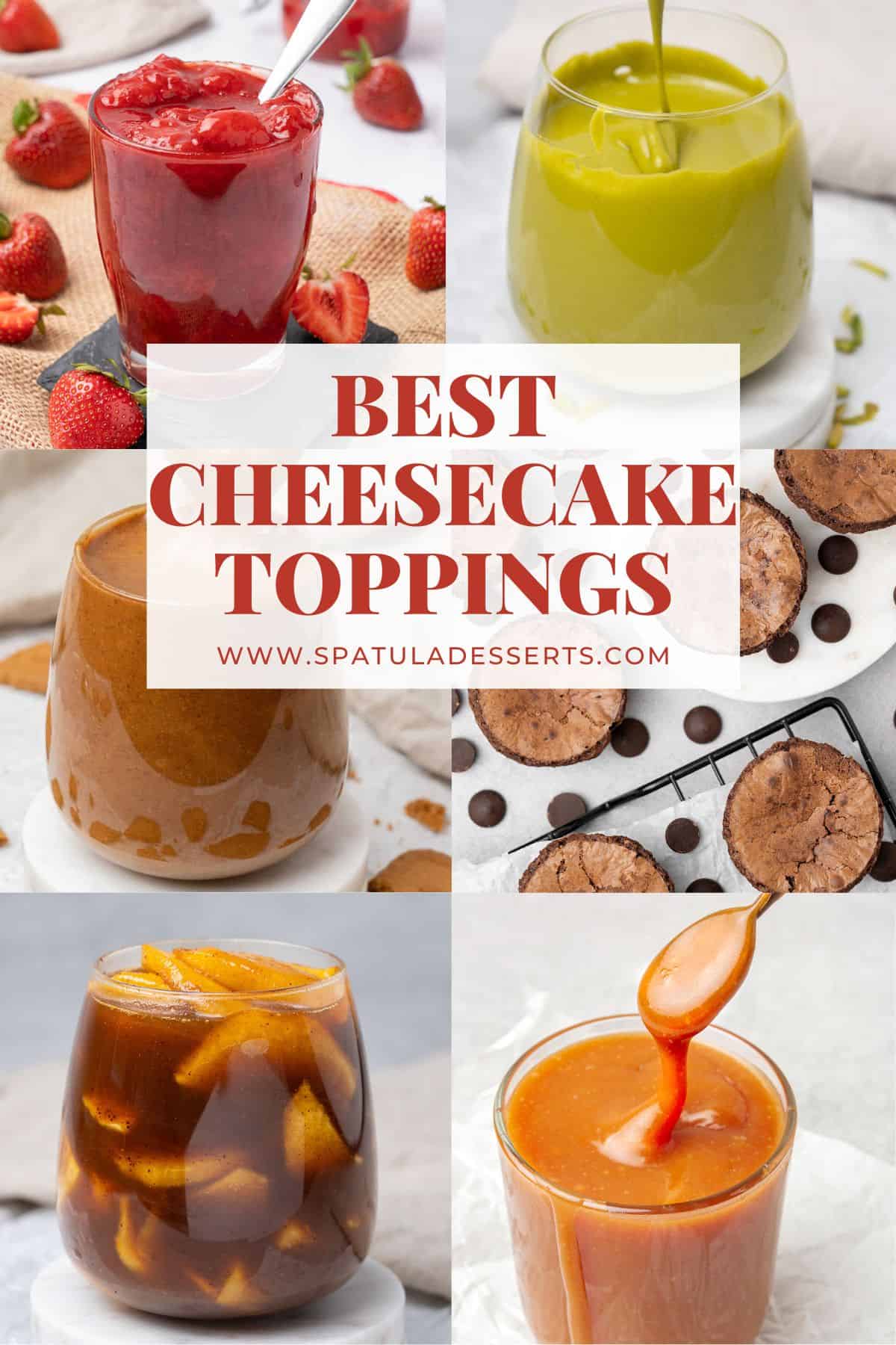 6 different cheesecake toppings.