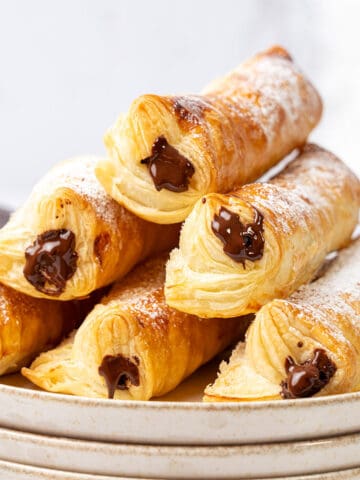 dozens of Chocolate puff pastry on top of each.