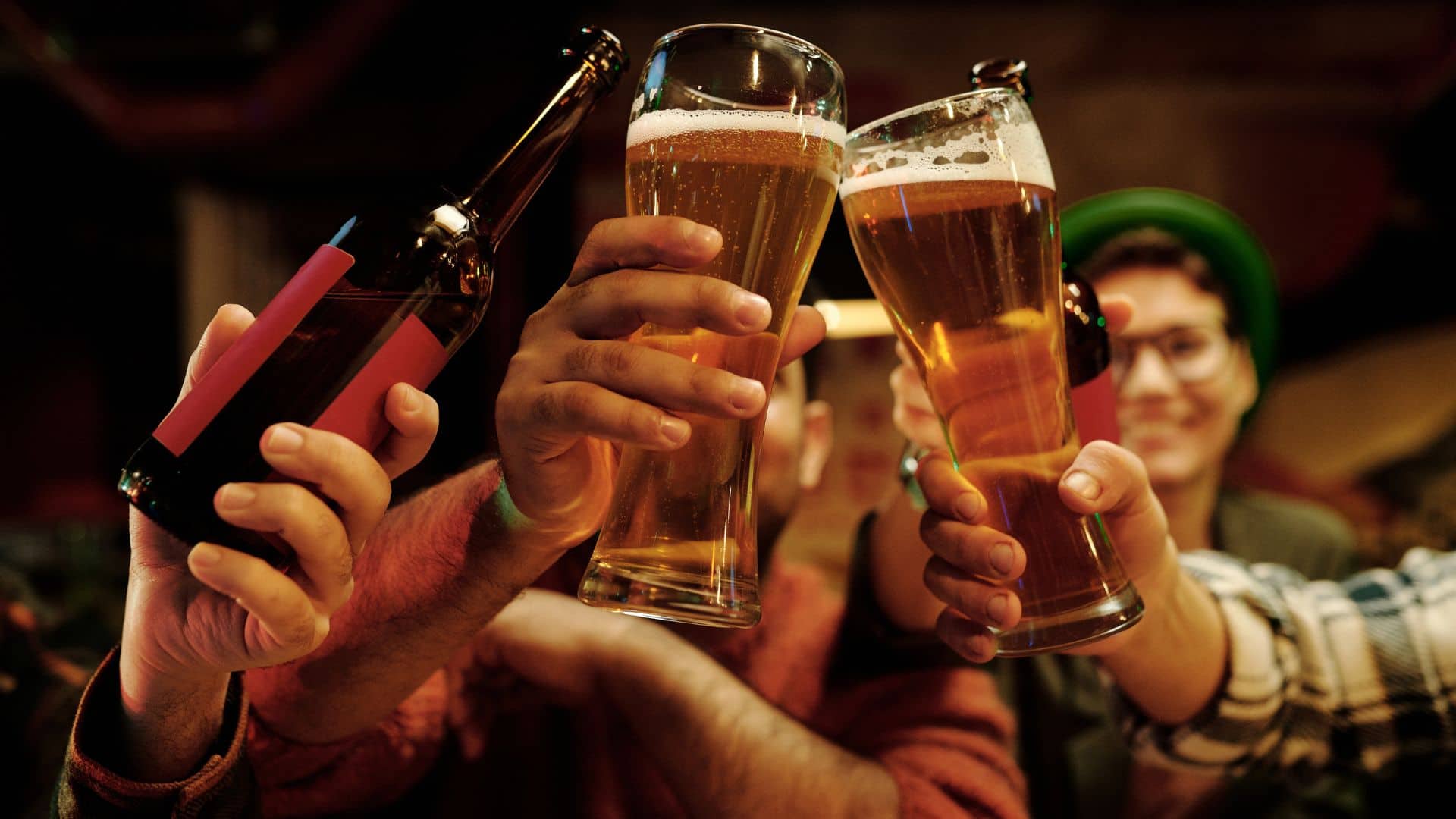 Drinking beer.