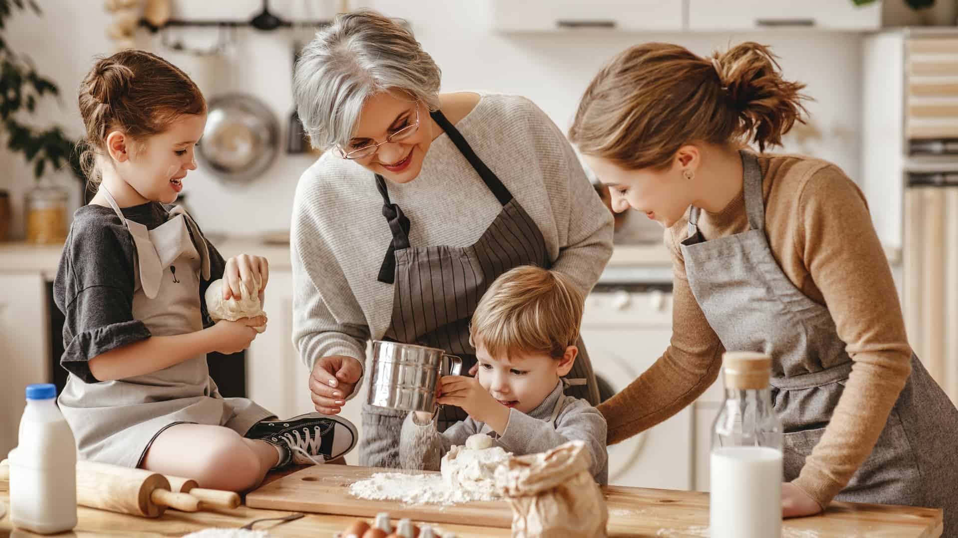 grandma cooking with grandkids