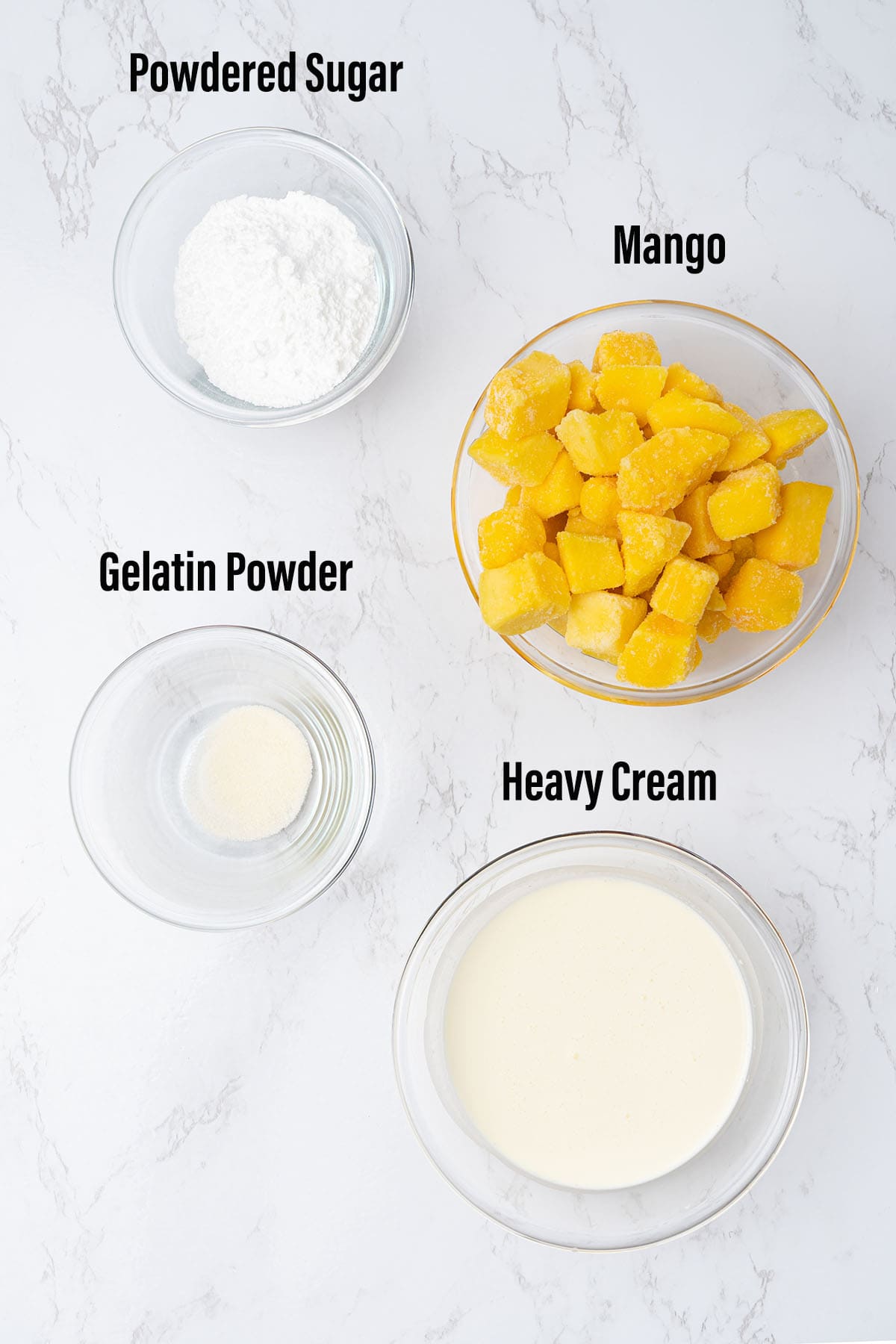 Mango mousse ingredients.