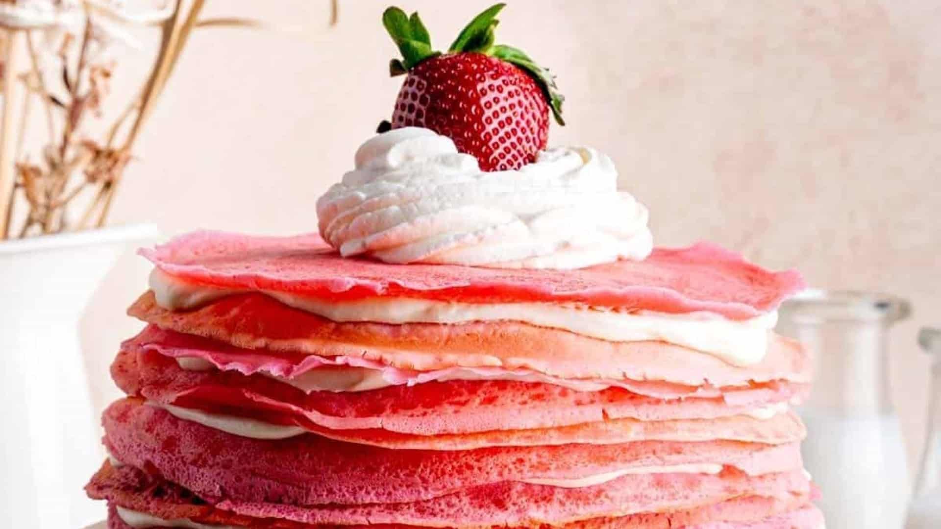 pink strawberry crepe cake
