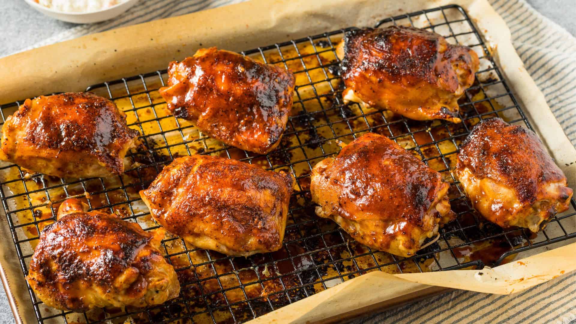 bbq chicken on a tray.