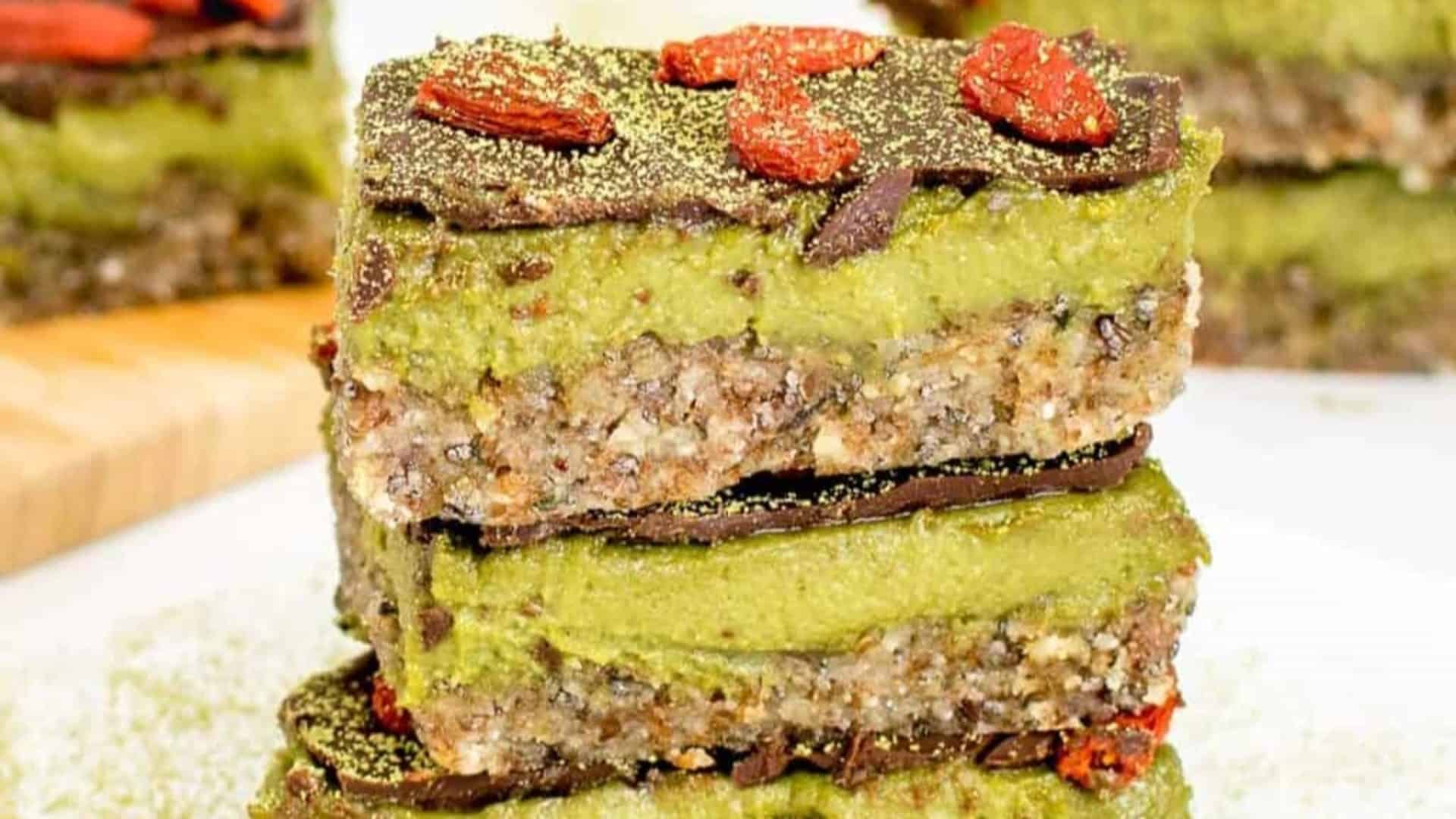 Gooey green matcha bars