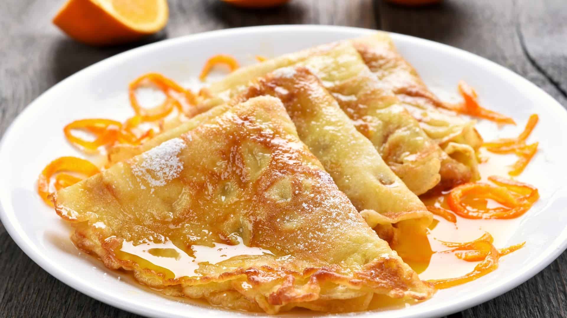 crepes suzette on a white plate