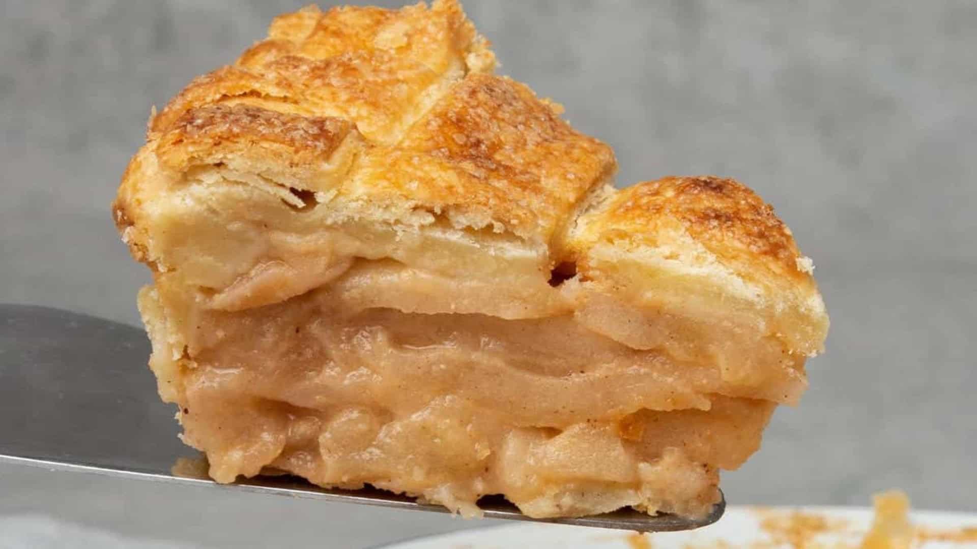 Baileys apple pie slice on a spatula