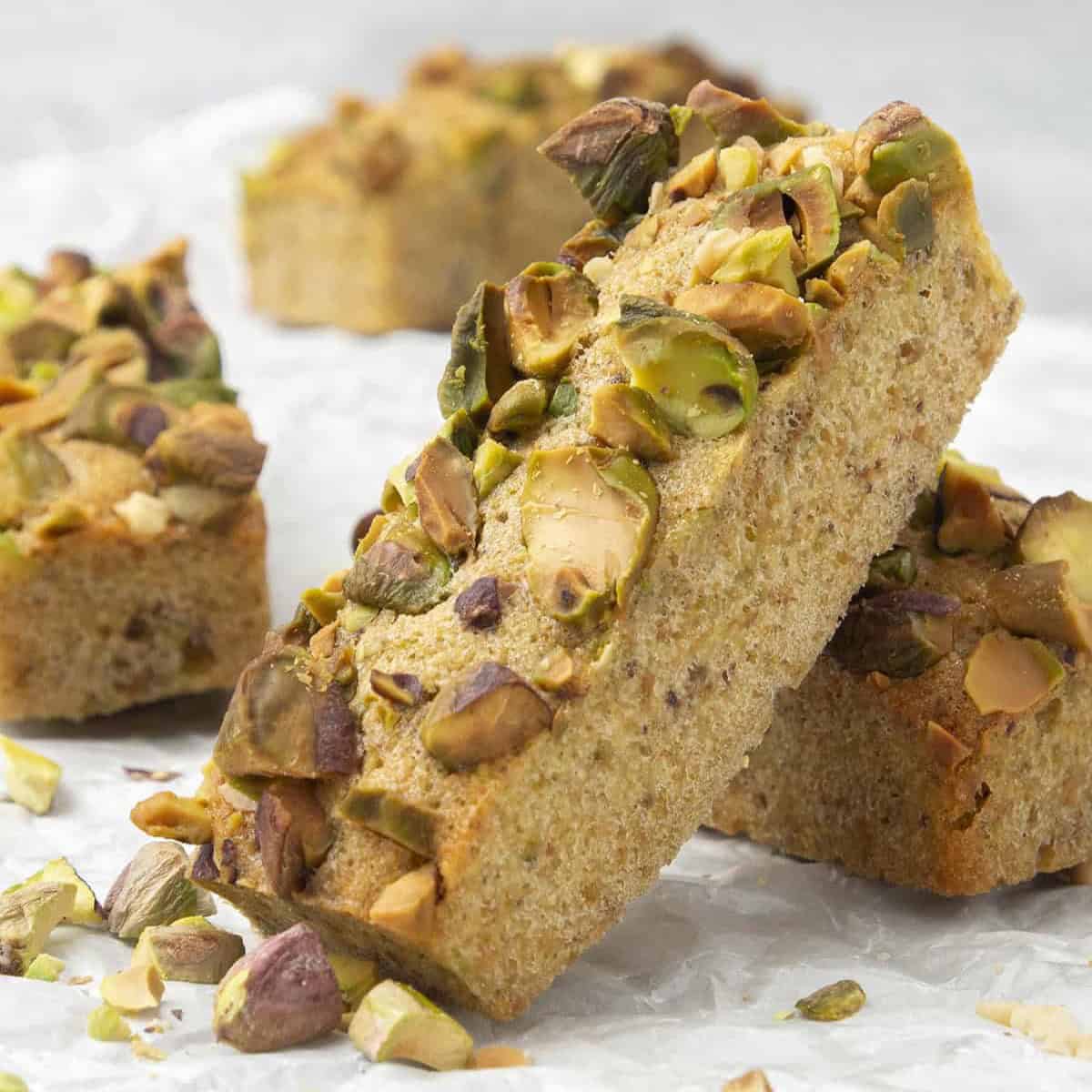 pistachio financier close up