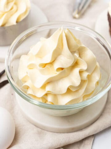 French buttercream in a glass bowl.
