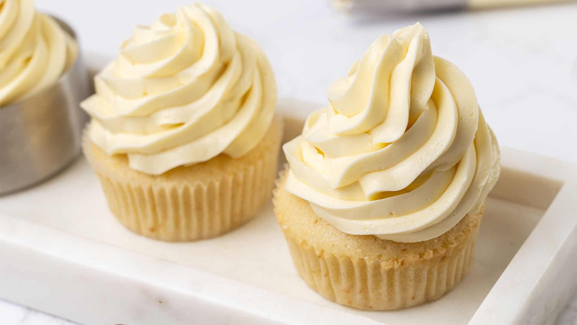 Russian buttercream on a cupcake.