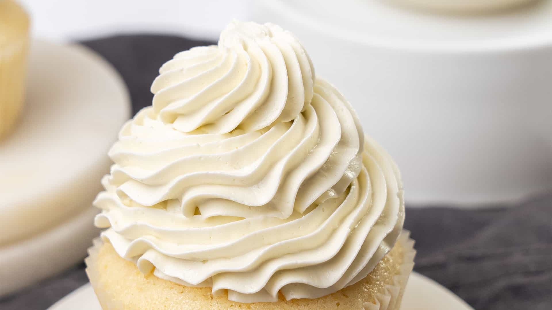 Swiss meringue buttercream on a cupcake.