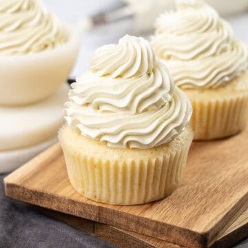 Swiss meringue buttercream on a cupcake.