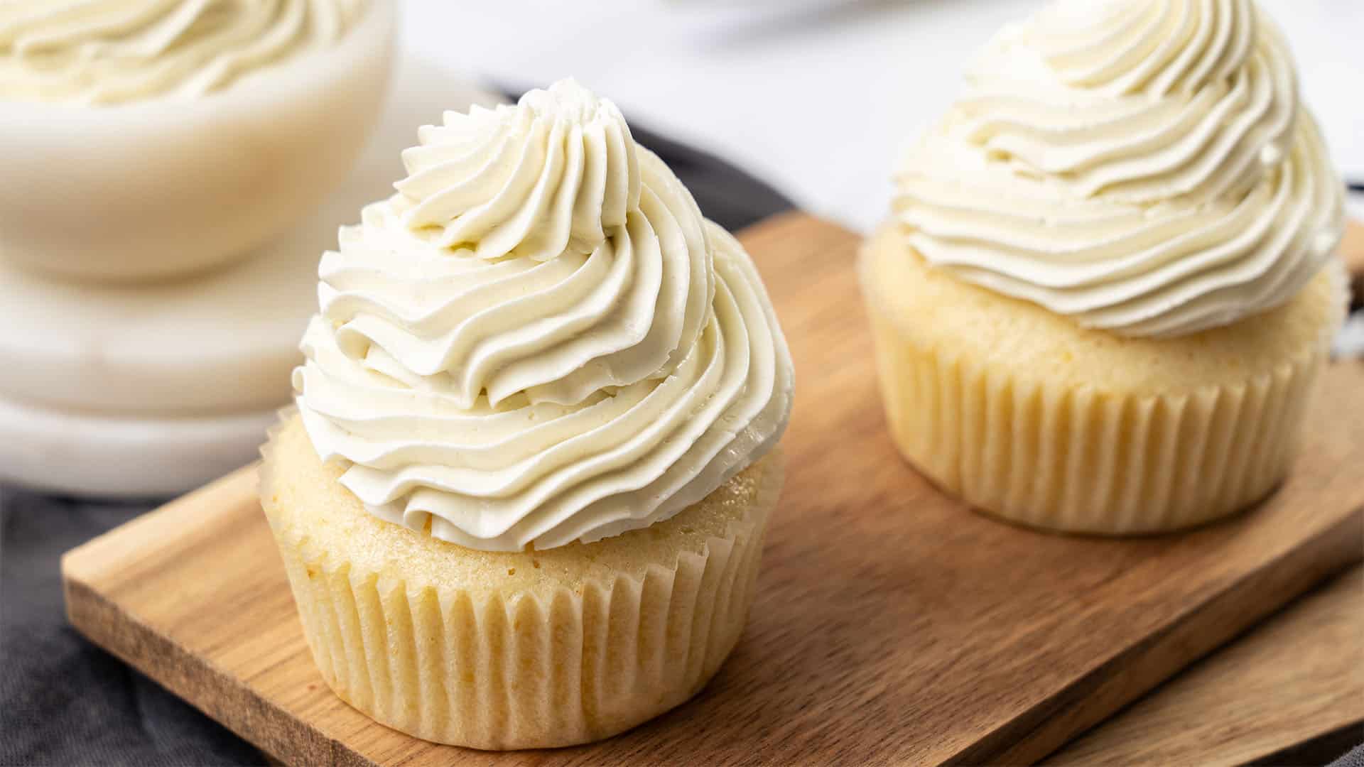 Swiss meringue buttercream on a cupcake.