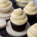 Coconut frosting on a cupcake.