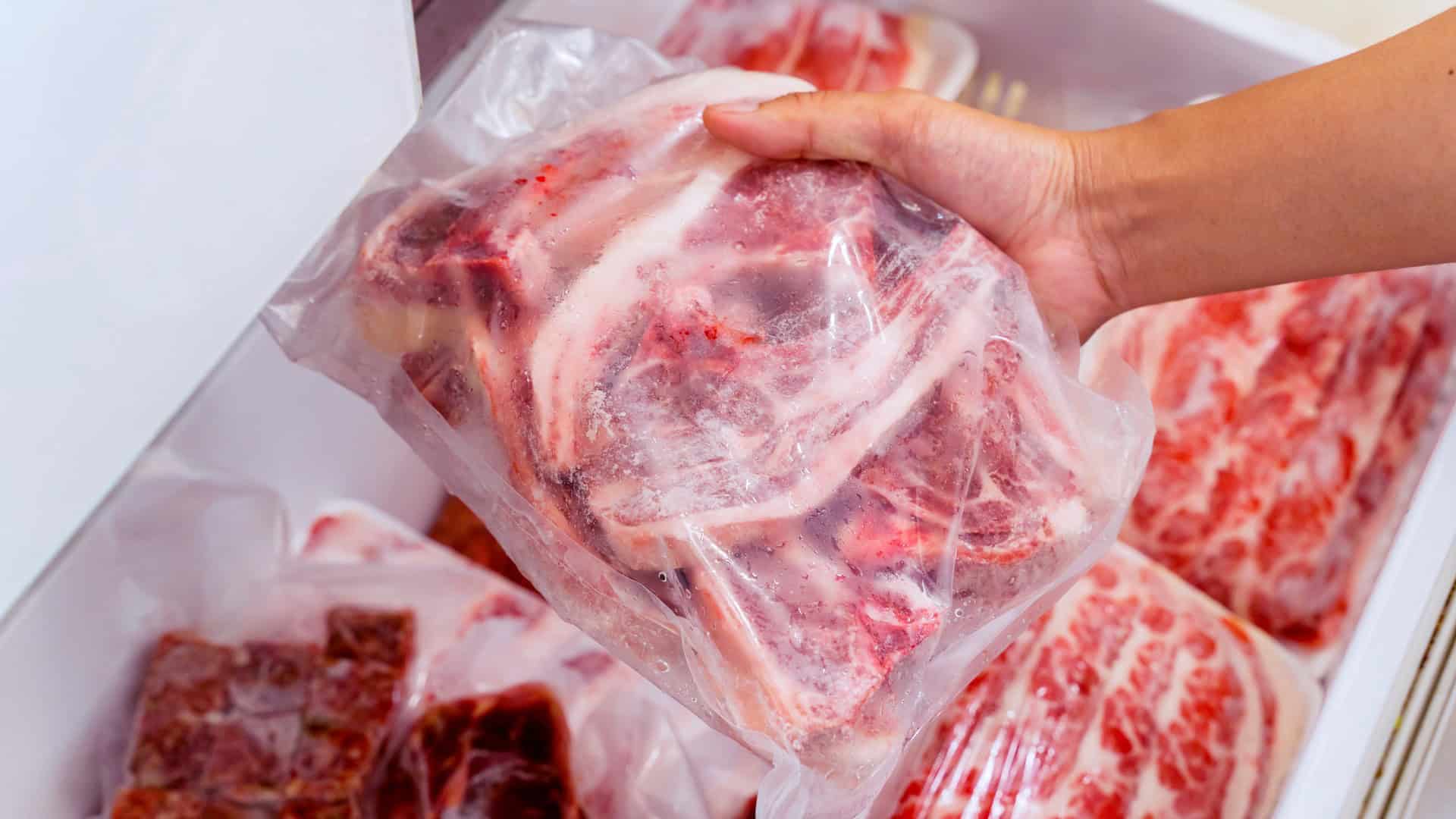 steaks in a freezer