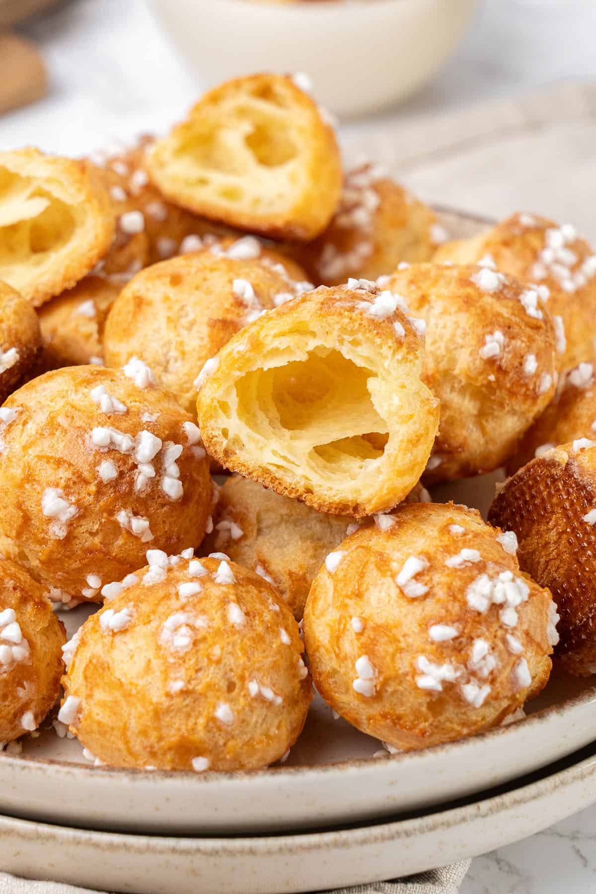 Chouquettes on a plate.