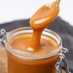 Homemade caramel in a jar.