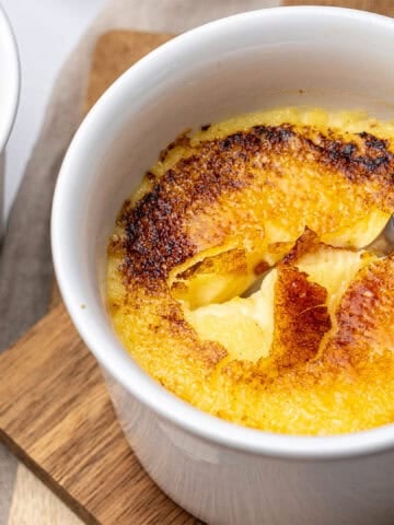 Creme brulee in a ramekin.