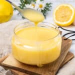 Lemon curd in a jar.