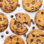 brown butter chocolate chip cookies on a baking sheet.