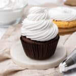 7 minute frosting on a cupcake.