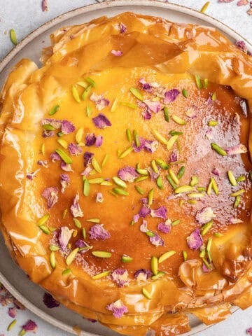 Baklava Cheesecake on a plate.