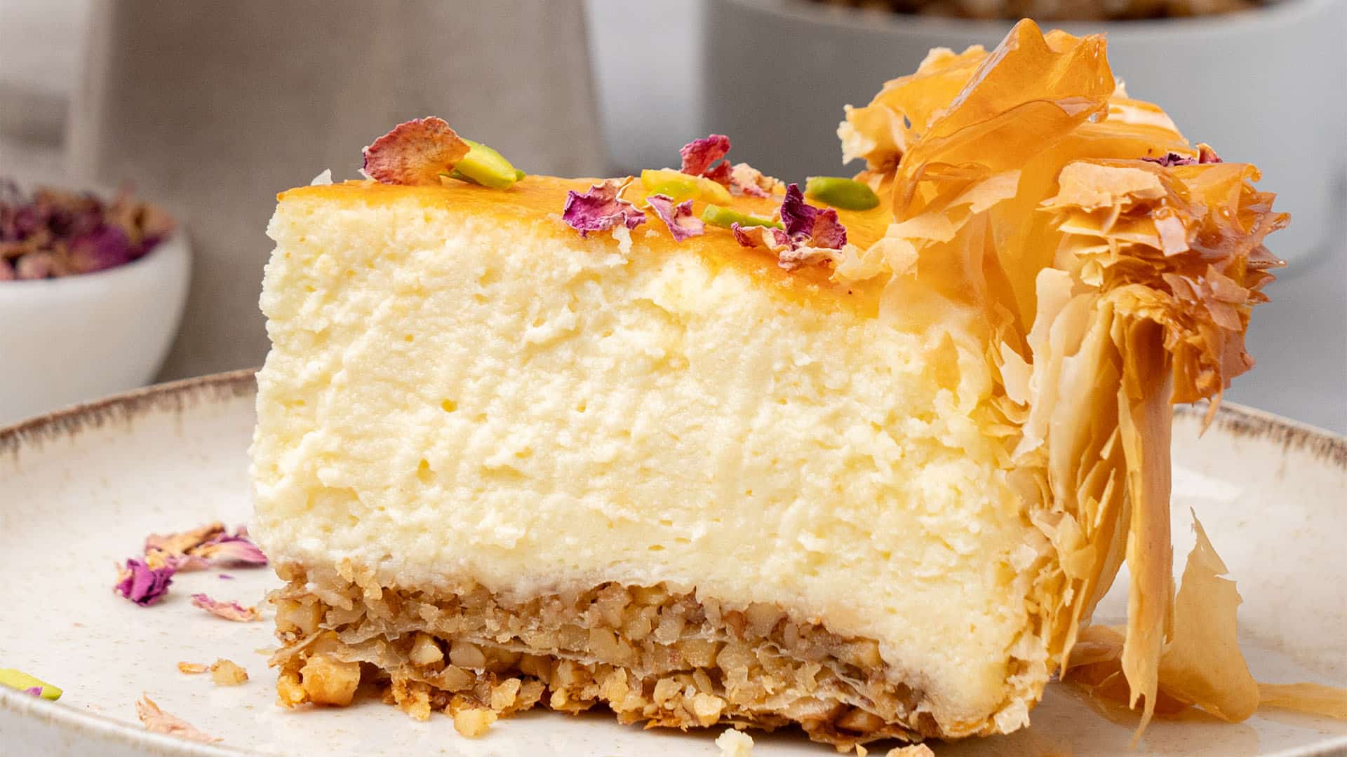 a slice of Baklava Cheesecake.