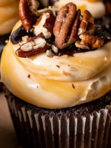 Chocolate Turtle Cupcakes.