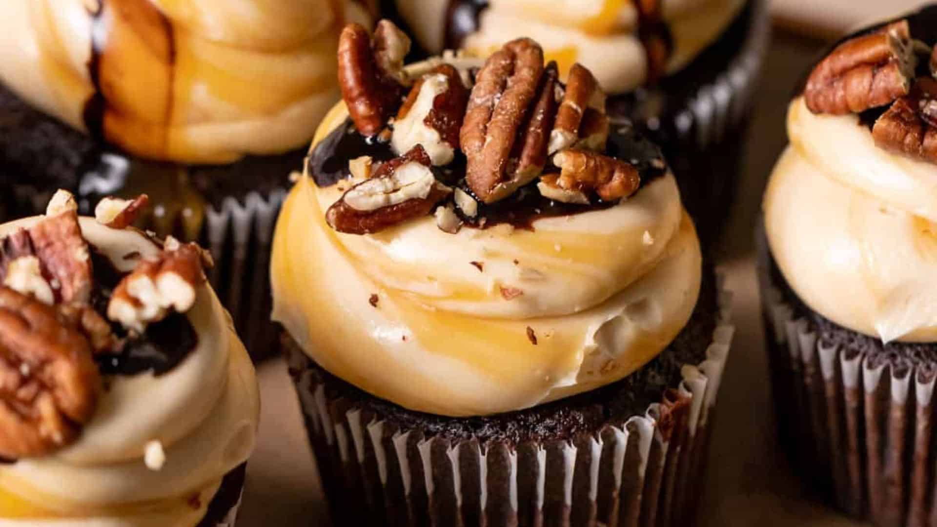 Dark Chocolate Turtle Cupcakes
