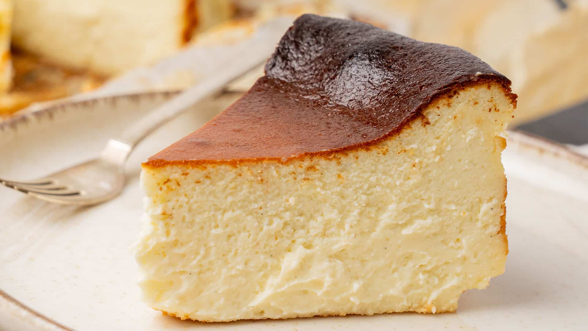a slice of Basque burnt cheesecake.